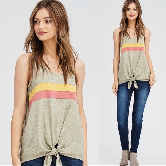 Modern Owl Boutique Tops - “Holland” Self Tie Color Accent Tank Top